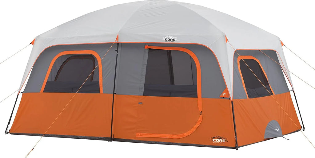 CORE Straight Wall Cabin Tents | 10 Person / 11 Person / 12 Person Large Multi Room Family Tents for Car Camping & Outdoor Adventures