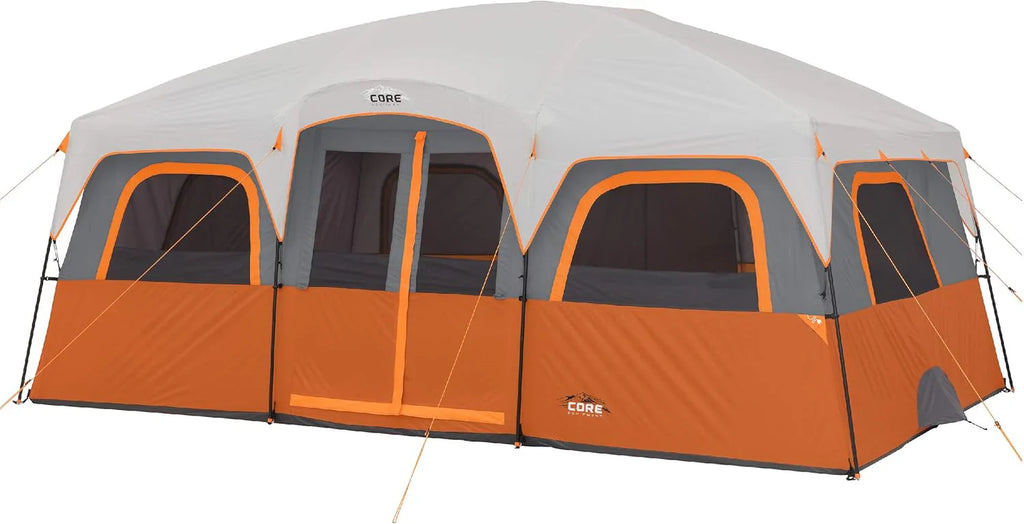 CORE Straight Wall Cabin Tents | 10 Person / 11 Person / 12 Person Large Multi Room Family Tents for Car Camping & Outdoor Adventures