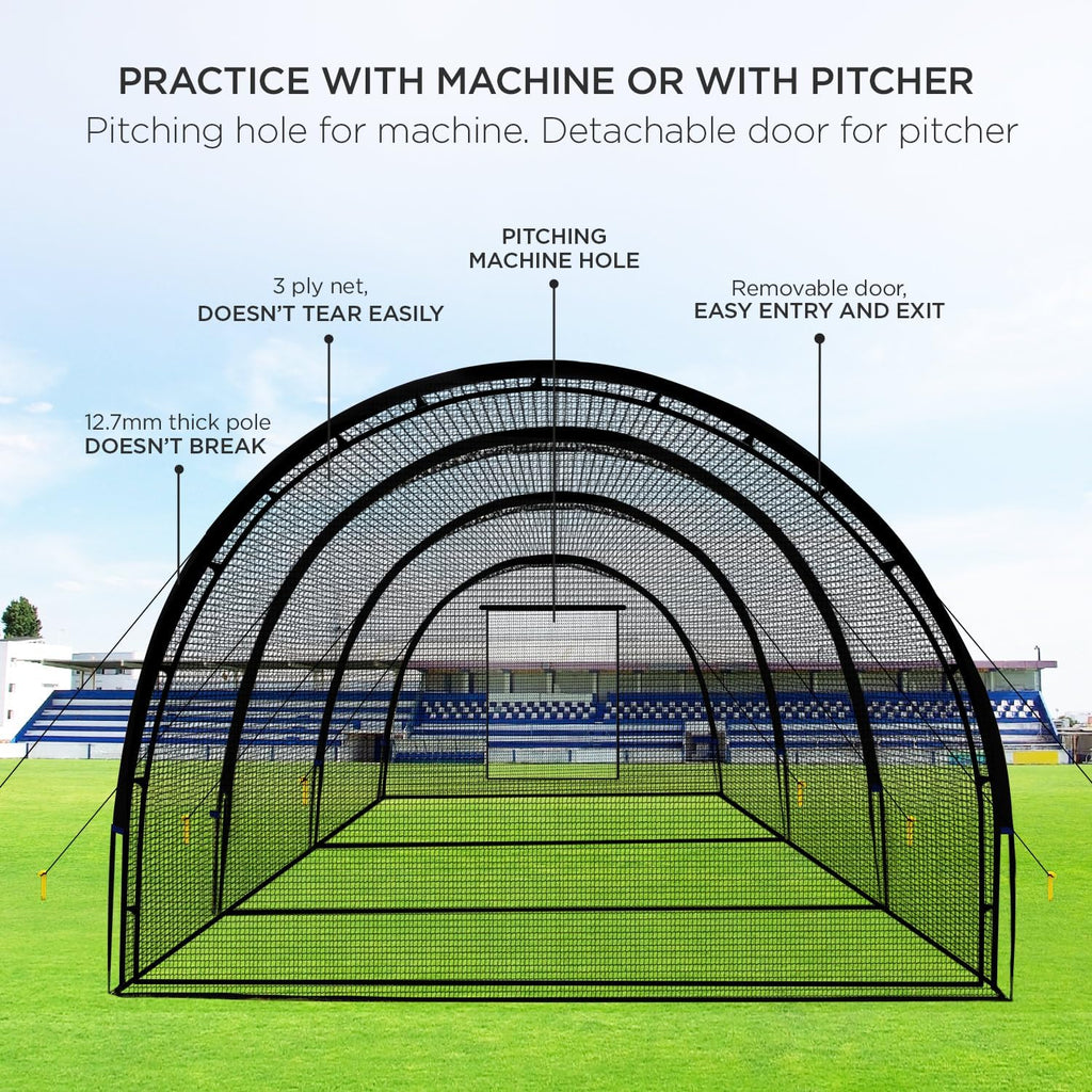 Baseball Batting Cage Net Batting Cages for Backyard Portable Baseball and Softball Batting Cages with Pitching Machine Hole and Detachable Door for Backyard Outdoor Hitting Practice