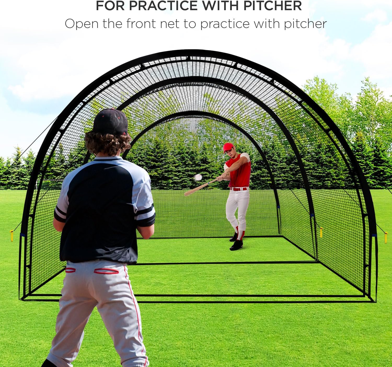 Baseball Batting Cage Net Batting Cages for Backyard Portable Baseball and Softball Batting Cages with Pitching Machine Hole and Detachable Door for Backyard Outdoor Hitting Practice