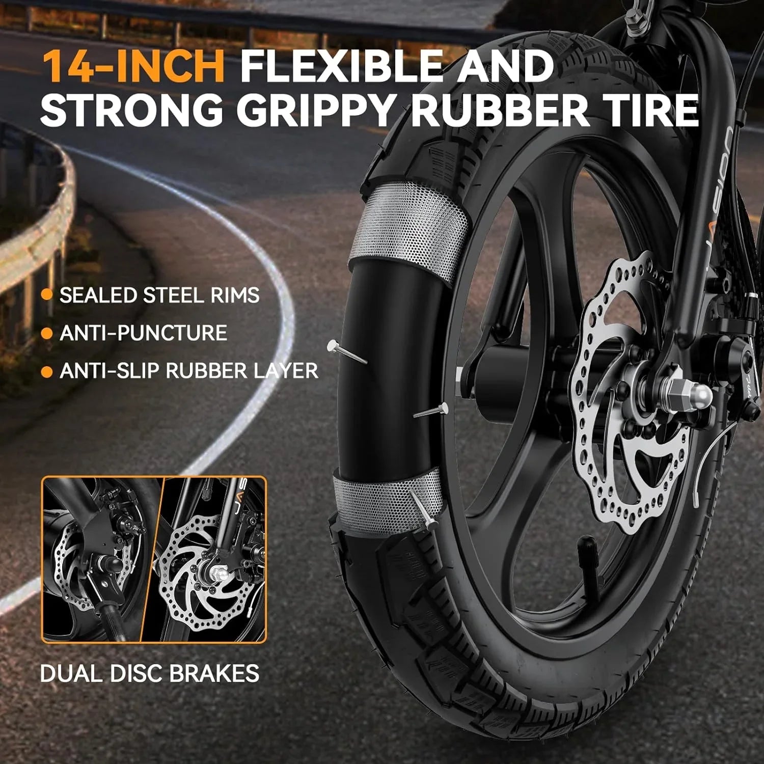 EB3 Electric Bike Adults 21mph, 500W Peak Motor, 270Wh Battery, Rear Suspension, 3 Levels Assist, 14" Folding Ebike for Adults and Teens, Complies to UL2849
