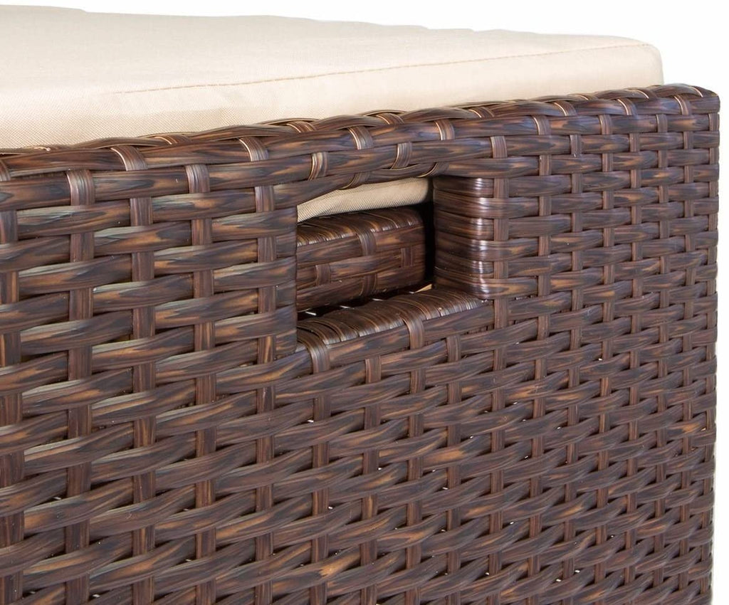 Barton Outdoor Storage Bench Rattan Style Deck Box Wicker Patio Furniture Water Resistance w/Seat Cushion, 60-Gallon, Brown