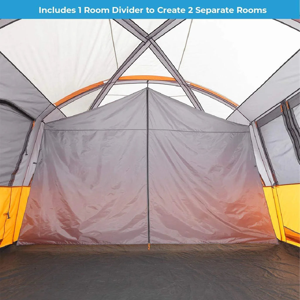 CORE Straight Wall Cabin Tents | 10 Person / 11 Person / 12 Person Large Multi Room Family Tents for Car Camping & Outdoor Adventures