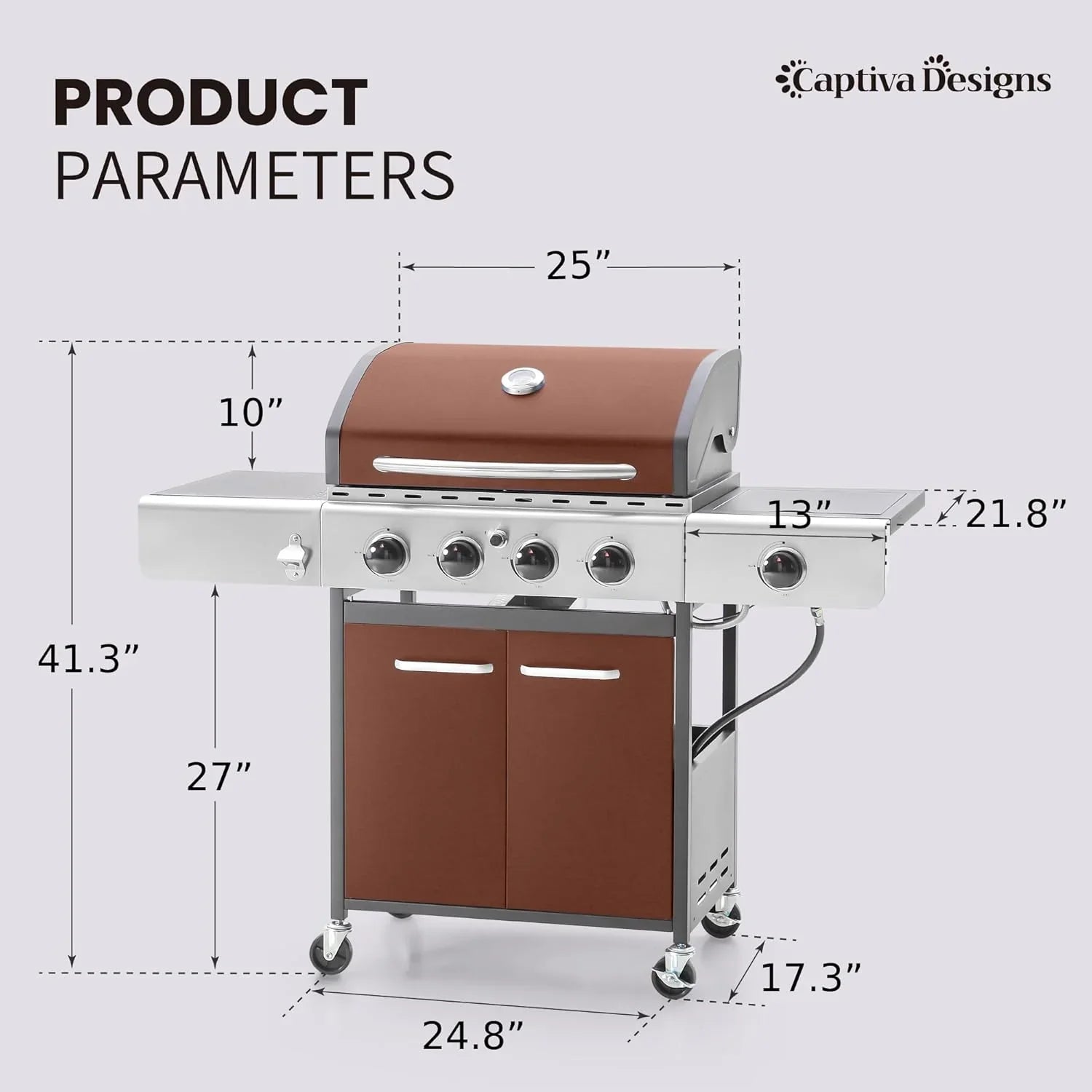 Burner Propane Gas BBQ Grill with Side Burner & Porcelain-Enameled Cast Iron Grates, 42,000 BTU Output Stainless Steel Grill for Outdoor Cooking Kitchen and Patio Backyard Barbecue-Captiva