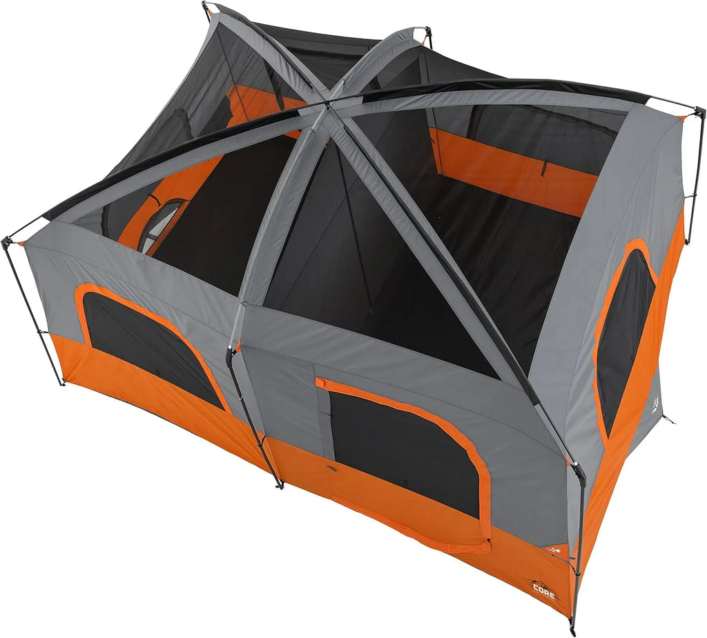 CORE Straight Wall Cabin Tents | 10 Person / 11 Person / 12 Person Large Multi Room Family Tents for Car Camping & Outdoor Adventures