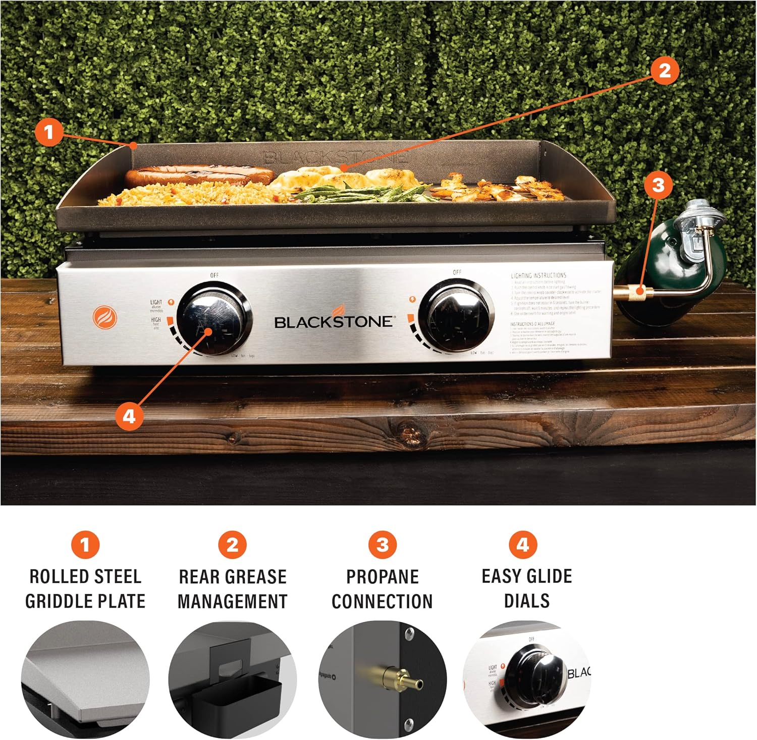Blackstone 1666 22” Tabletop Griddle with Stainless Steel Faceplate, Powder Coated Steel, Black