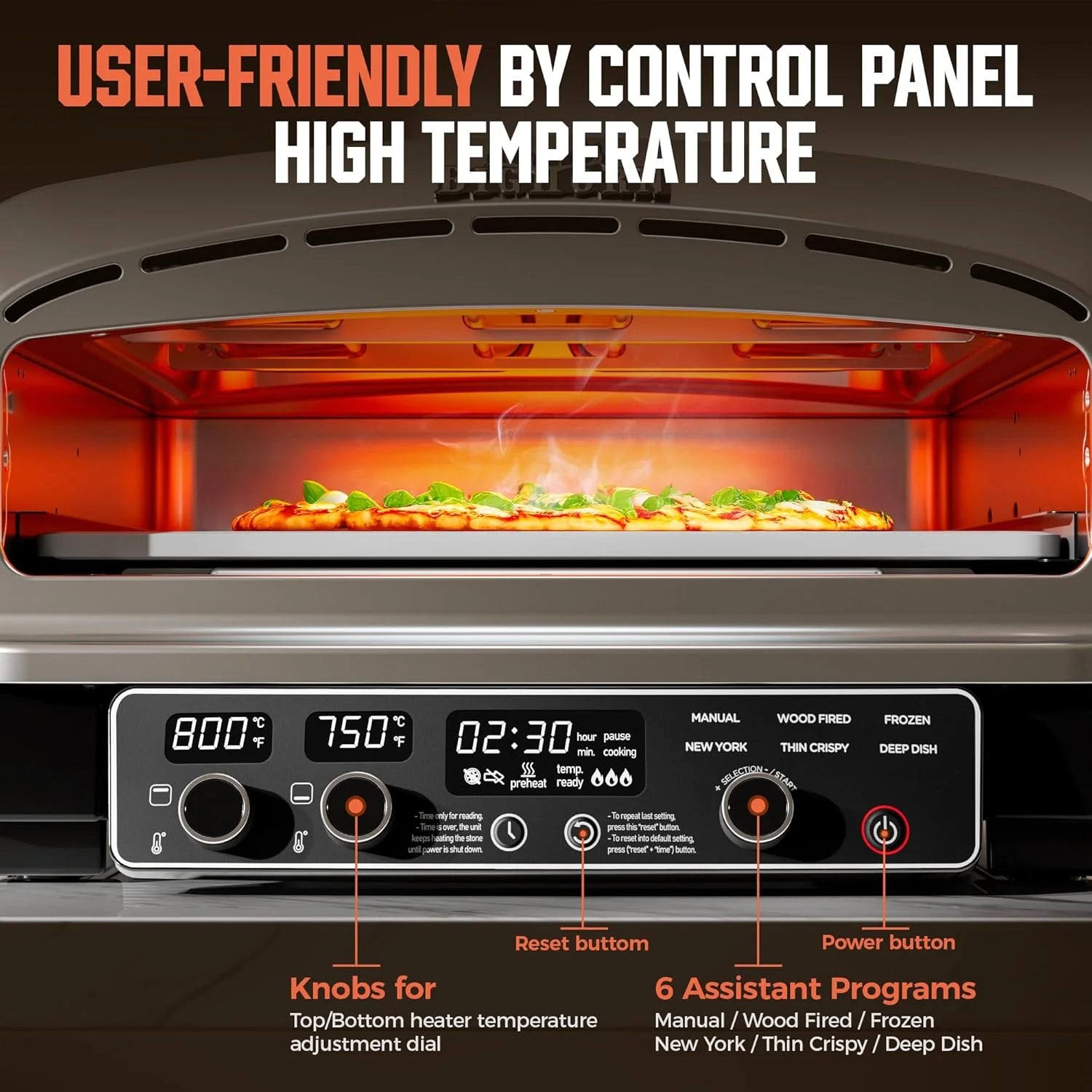 BIG HORN 14" Electric Pizza Oven, Countertop, Stainless Steel