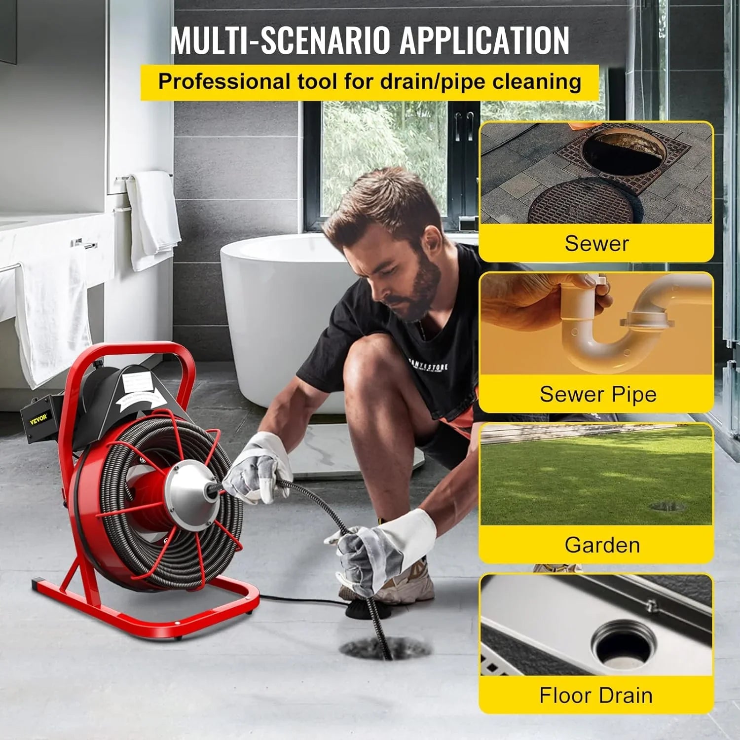Electric Drain Cleaner Machine by [Brand], 75 Ft x 3/8 Inch, Fits 1-4 Inch Pipes, Portable with 4 Cutters, Powerful Plumbing Tool for Clogs