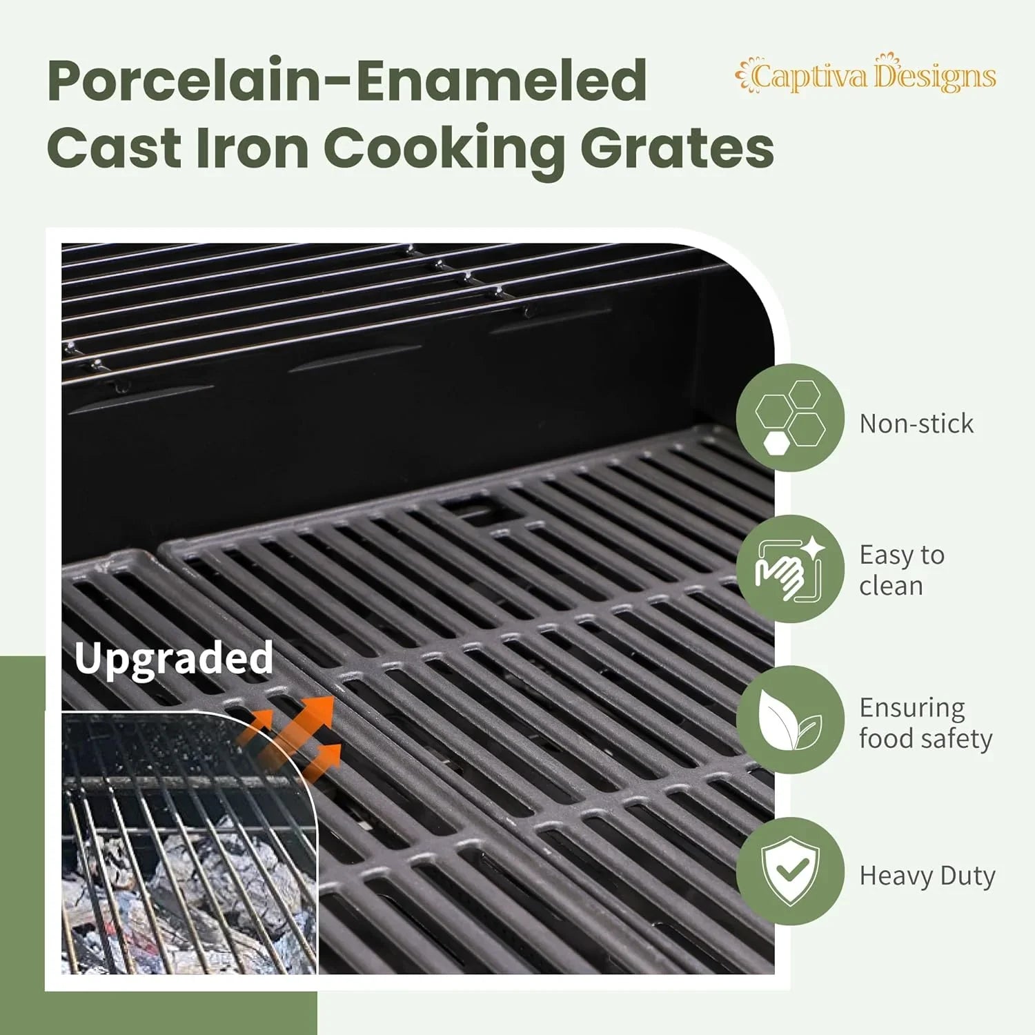 Burner Propane Gas BBQ Grill with Side Burner & Porcelain-Enameled Cast Iron Grates, 42,000 BTU Output Stainless Steel Grill for Outdoor Cooking Kitchen and Patio Backyard Barbecue-Captiva