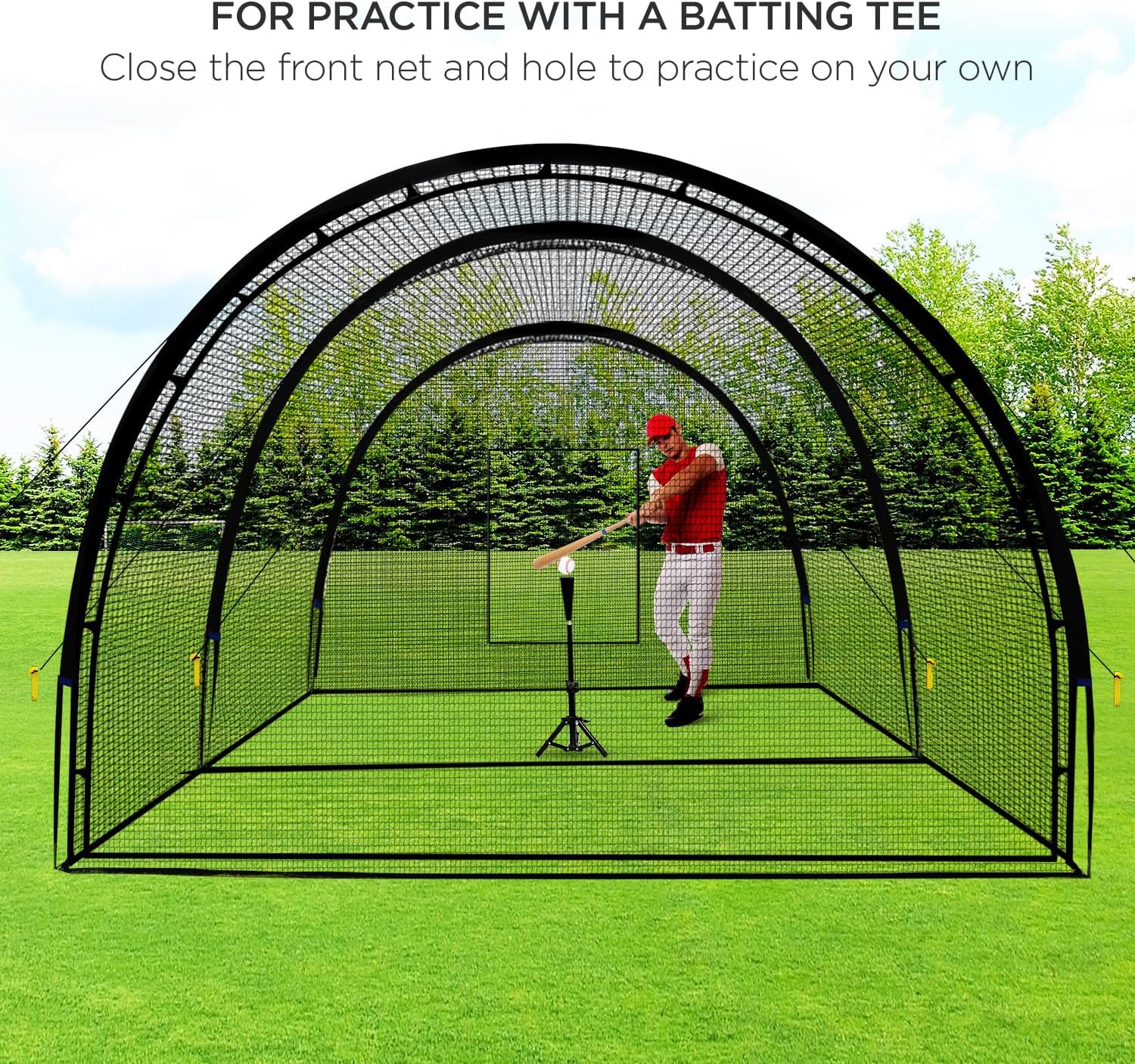 Baseball Batting Cage Net Batting Cages for Backyard Portable Baseball and Softball Batting Cages with Pitching Machine Hole and Detachable Door for Backyard Outdoor Hitting Practice