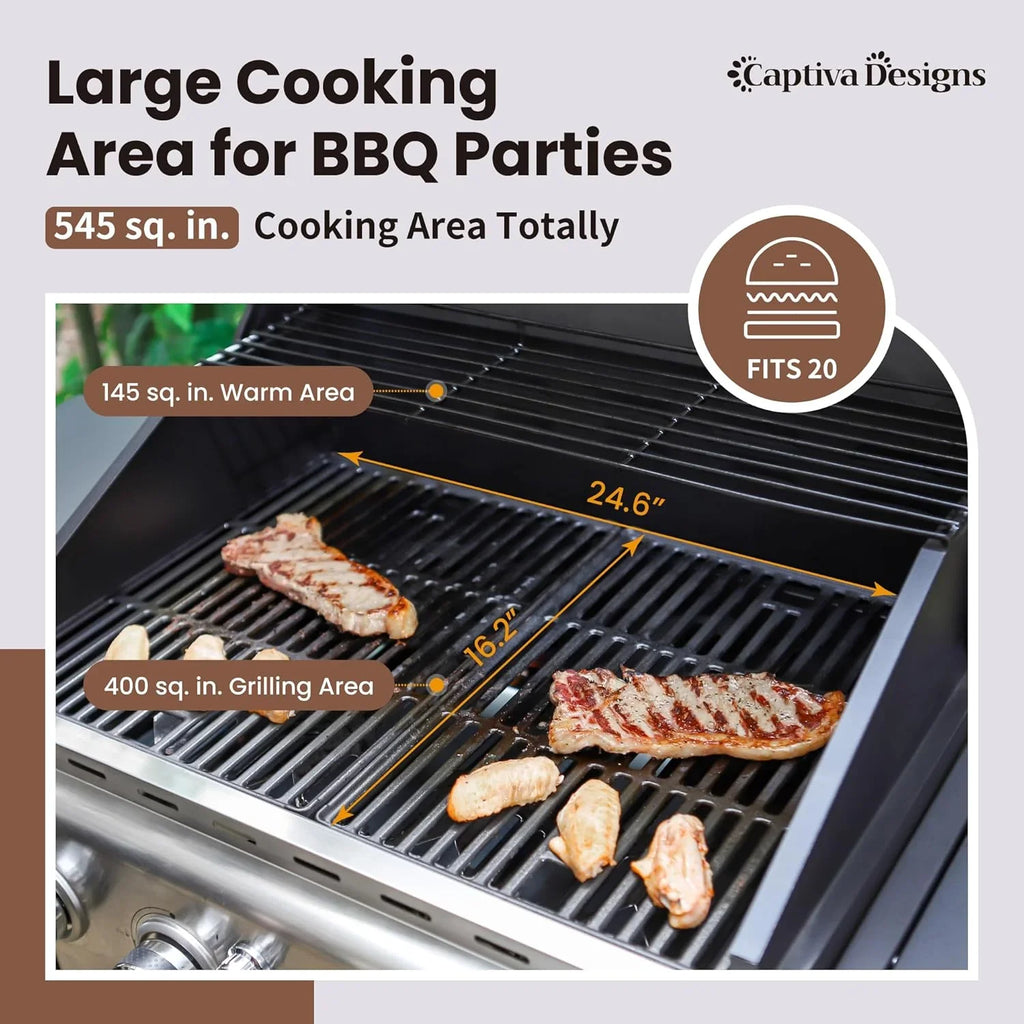 Burner Propane Gas BBQ Grill with Side Burner & Porcelain-Enameled Cast Iron Grates, 42,000 BTU Output Stainless Steel Grill for Outdoor Cooking Kitchen and Patio Backyard Barbecue-Captiva