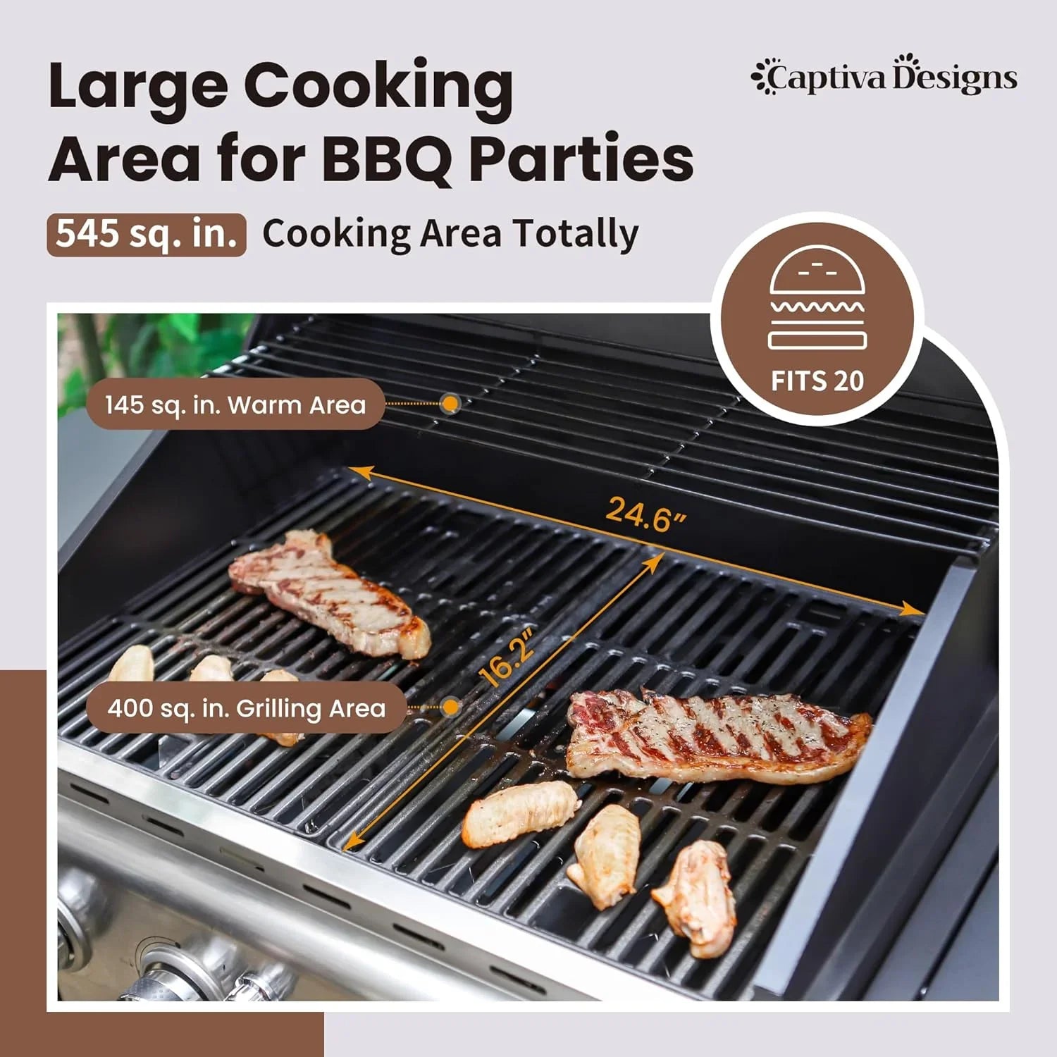 Burner Propane Gas BBQ Grill with Side Burner & Porcelain-Enameled Cast Iron Grates, 42,000 BTU Output Stainless Steel Grill for Outdoor Cooking Kitchen and Patio Backyard Barbecue-Captiva