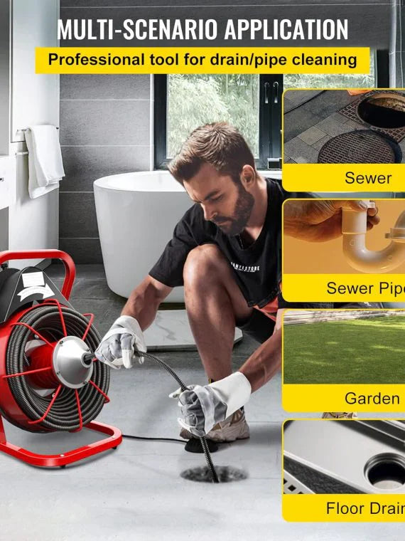 Electric Drain Cleaner Machine by [Brand], 75 Ft x 3/8 Inch, Fits 1-4 Inch Pipes, Portable with 4 Cutters, Powerful Plumbing Tool for Clogs