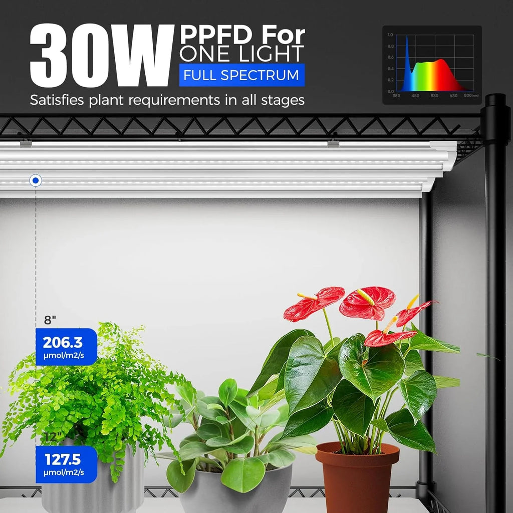 Barrina Mini Greenhouse with LED Grow Light for Indoor Plant, 4-Tier Portable Metal Plant Stand with Wheels, Plant Shelf with Tent, 6Pcs Plant Light with Timer and Thermo-Hygrometer, 35.4x13.8x59IN