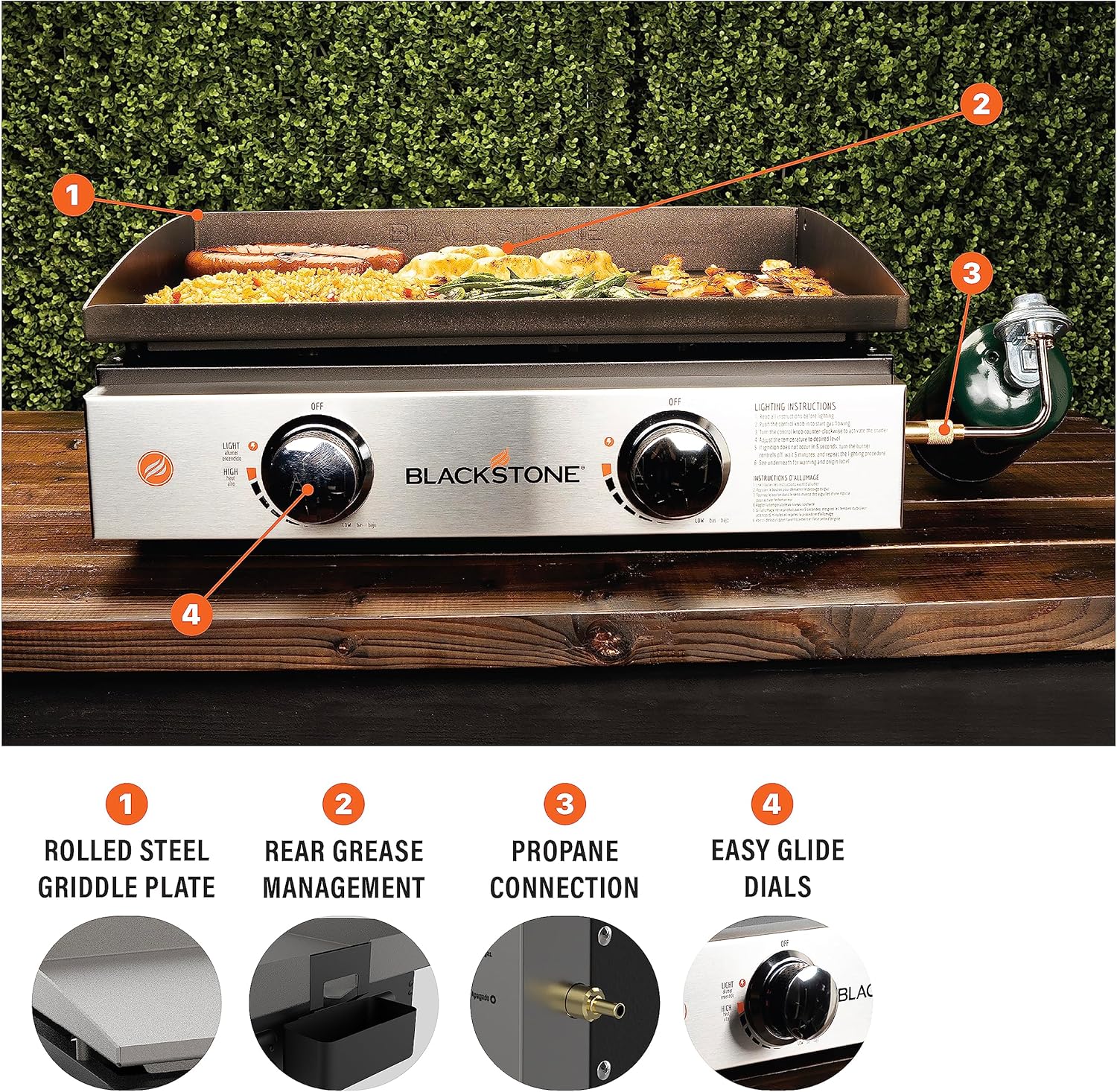 Blackstone 1666 22” Tabletop Griddle with Stainless Steel Faceplate, Powder Coated Steel, Black