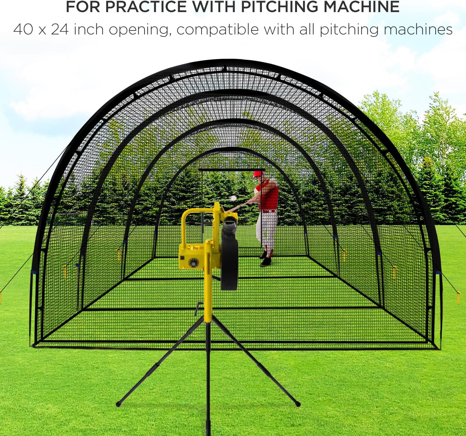 Baseball Batting Cage Net Batting Cages for Backyard Portable Baseball and Softball Batting Cages with Pitching Machine Hole and Detachable Door for Backyard Outdoor Hitting Practice