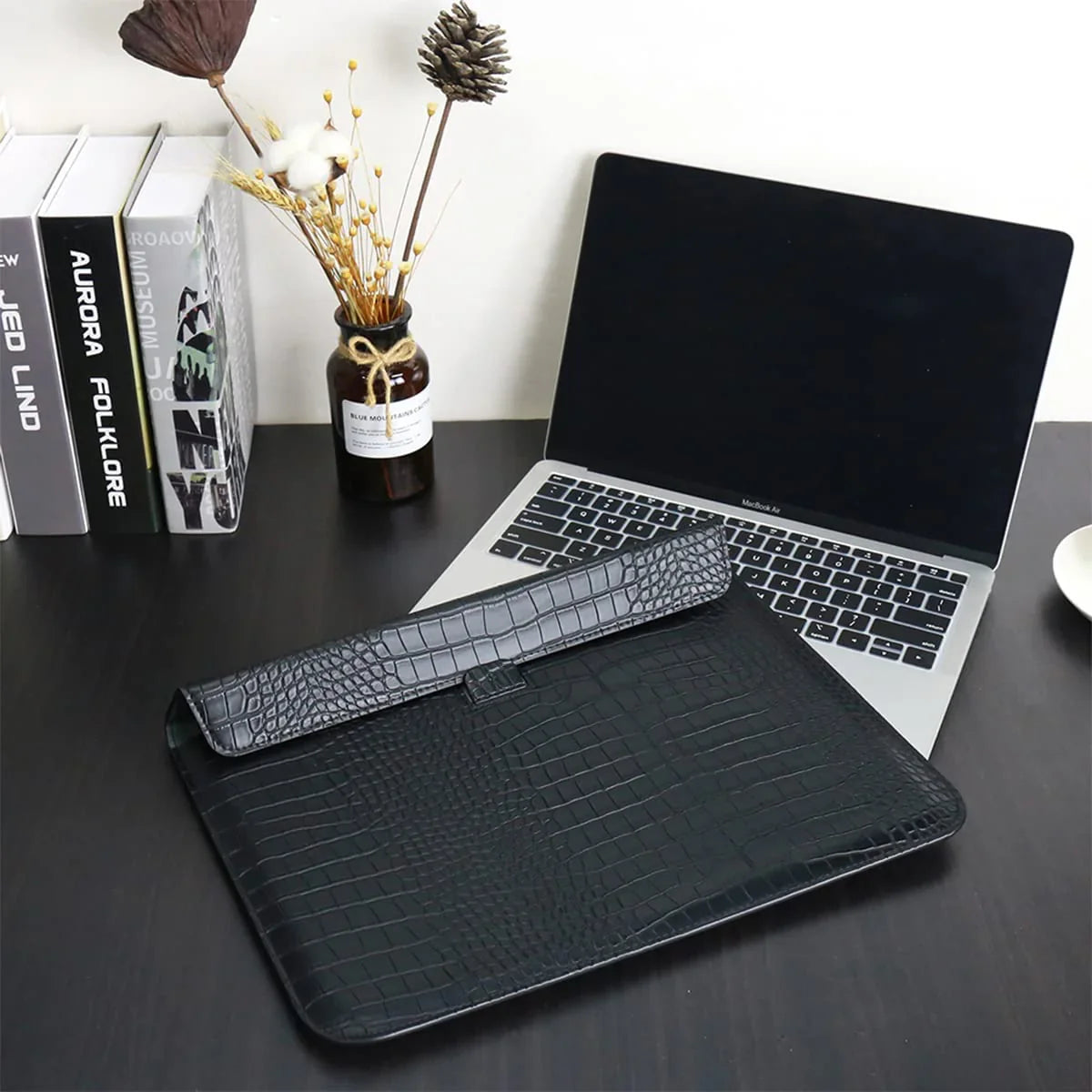 Black Faux Crocodile Laptop Sleeve Case