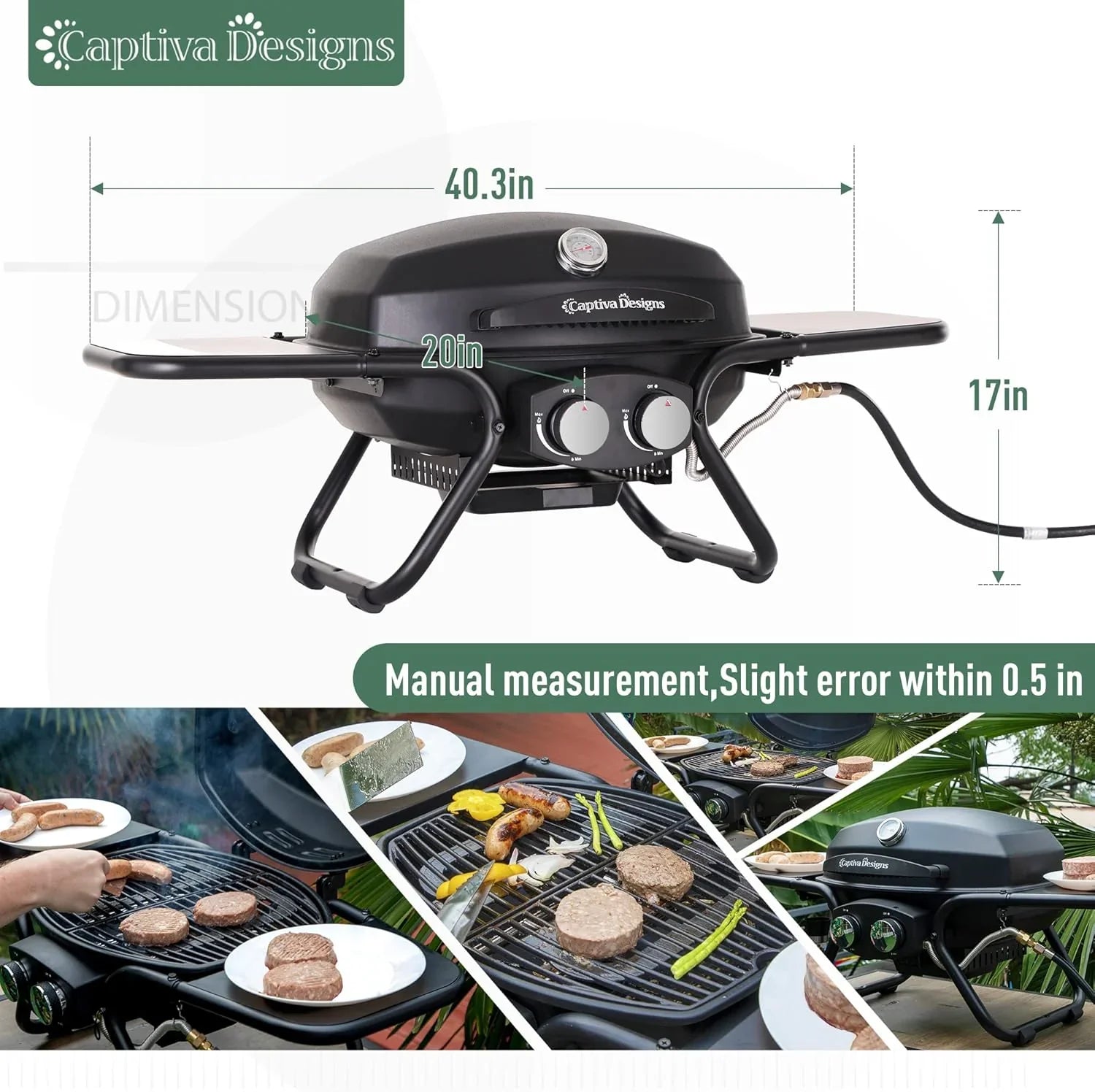 Burner Propane Gas BBQ Grill with Side Burner & Porcelain-Enameled Cast Iron Grates, 42,000 BTU Output Stainless Steel Grill for Outdoor Cooking Kitchen and Patio Backyard Barbecue-Captiva