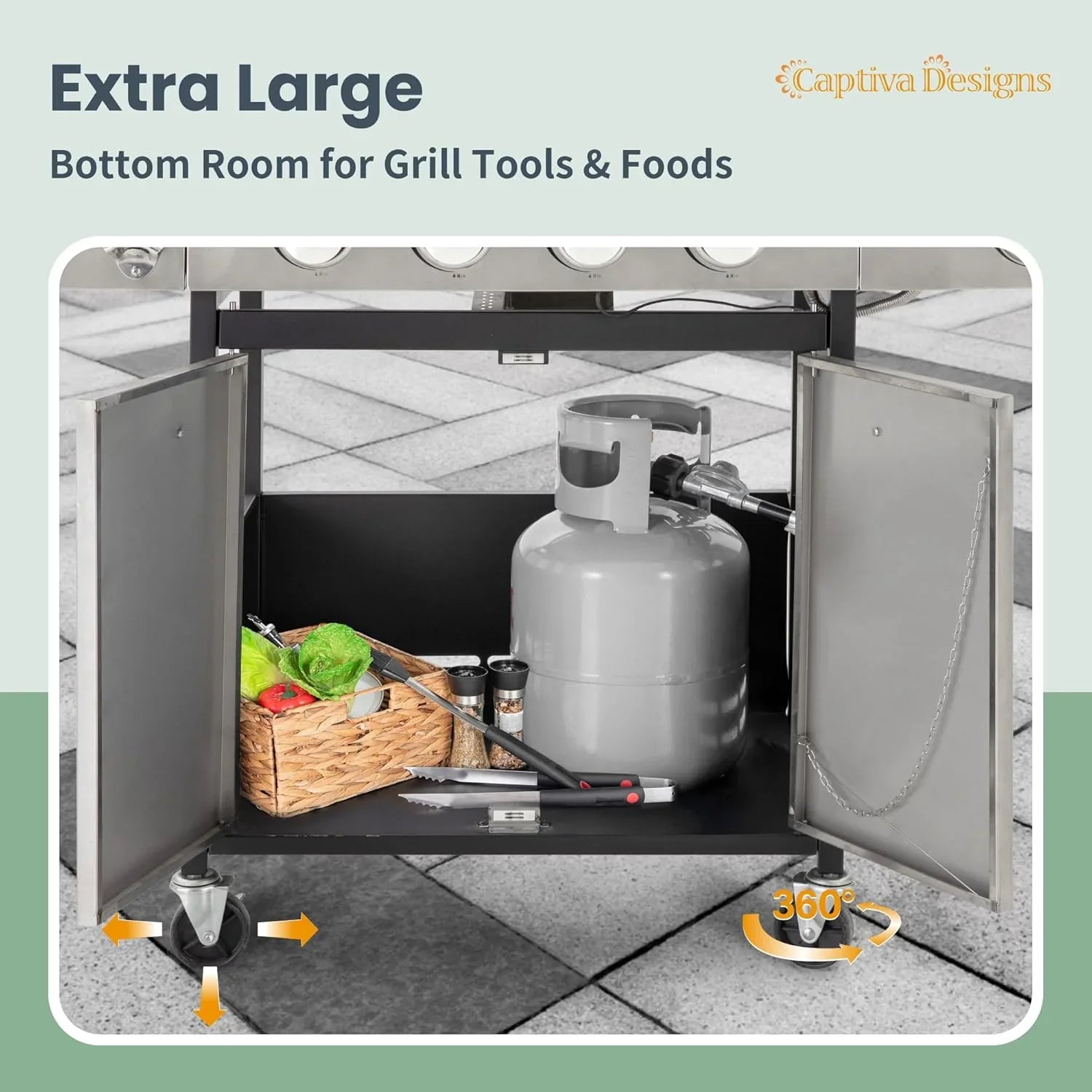 Burner Propane Gas BBQ Grill with Side Burner & Porcelain-Enameled Cast Iron Grates, 42,000 BTU Output Stainless Steel Grill for Outdoor Cooking Kitchen and Patio Backyard Barbecue-Captiva