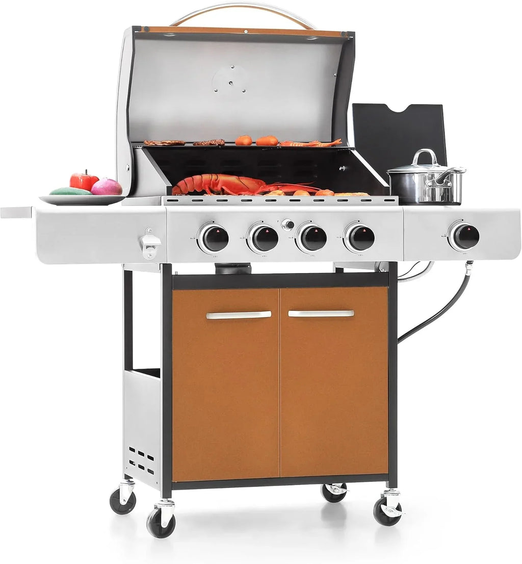 Burner Propane Gas BBQ Grill with Side Burner & Porcelain-Enameled Cast Iron Grates, 42,000 BTU Output Stainless Steel Grill for Outdoor Cooking Kitchen and Patio Backyard Barbecue-Captiva