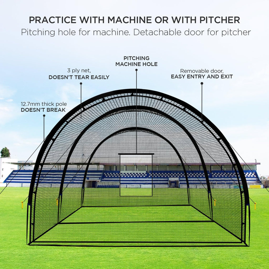 Baseball Batting Cage Net Batting Cages for Backyard Portable Baseball and Softball Batting Cages with Pitching Machine Hole and Detachable Door for Backyard Outdoor Hitting Practice