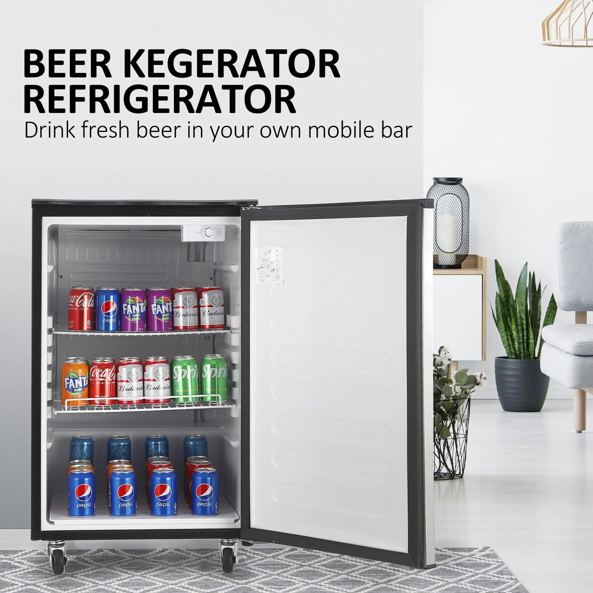 Beer Kegerator, Dual Tap Draft Beer Dispenser, Full Size Stainless Steel Keg Refrigerator With Drip Tray, CO2 Cylinder, 32°F- 50°F Temperature Control, 170L