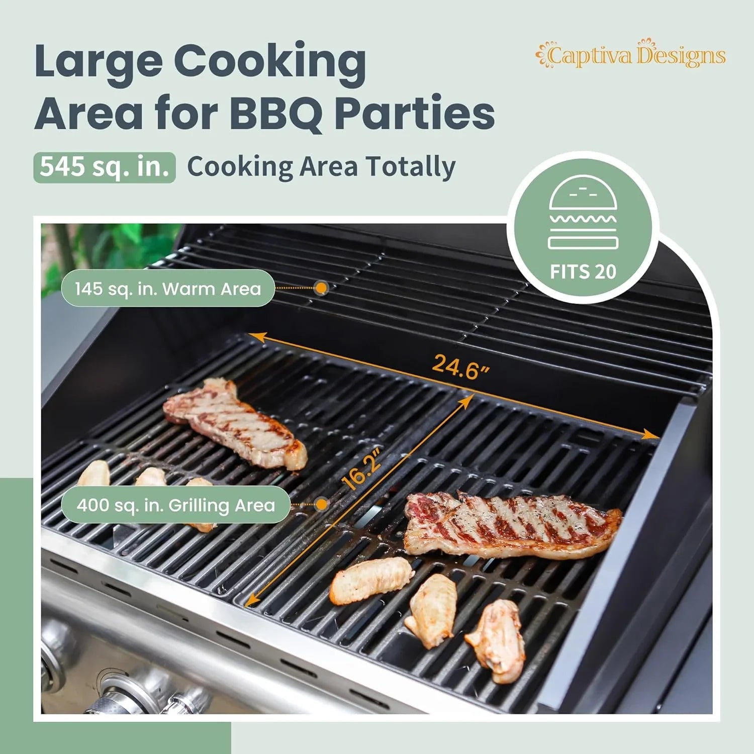 Burner Propane Gas BBQ Grill with Side Burner & Porcelain-Enameled Cast Iron Grates, 42,000 BTU Output Stainless Steel Grill for Outdoor Cooking Kitchen and Patio Backyard Barbecue-Captiva