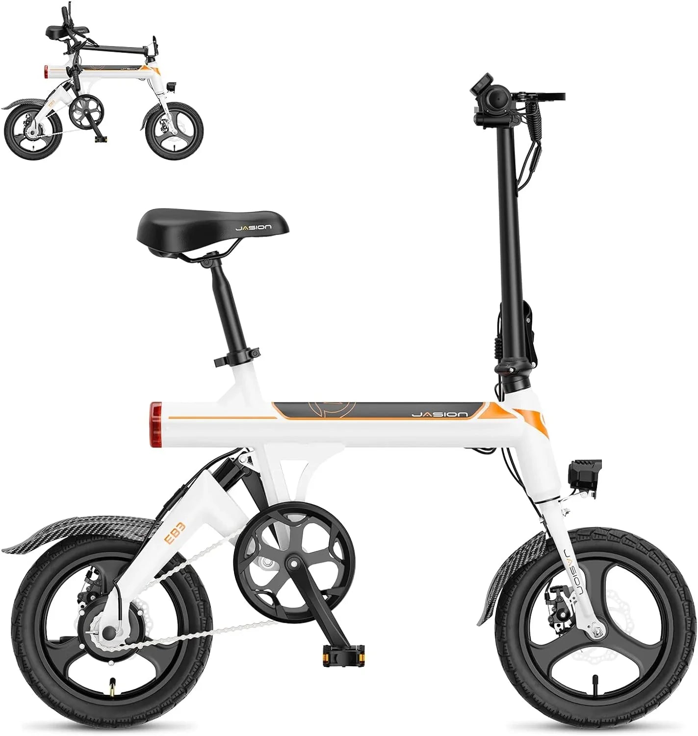 EB3 Electric Bike Adults 21mph, 500W Peak Motor, 270Wh Battery, Rear Suspension, 3 Levels Assist, 14" Folding Ebike for Adults and Teens, Complies to UL2849