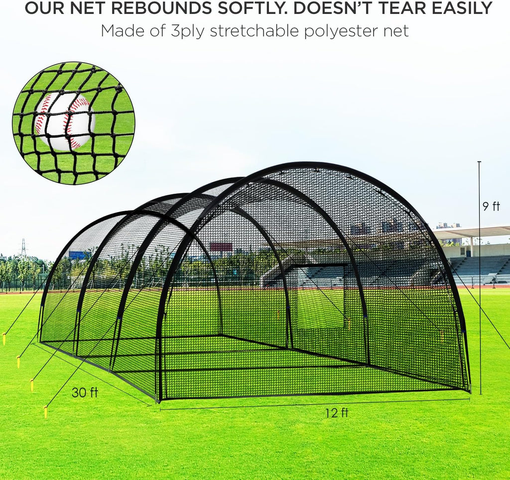 Baseball Batting Cage Net Batting Cages for Backyard Portable Baseball and Softball Batting Cages with Pitching Machine Hole and Detachable Door for Backyard Outdoor Hitting Practice