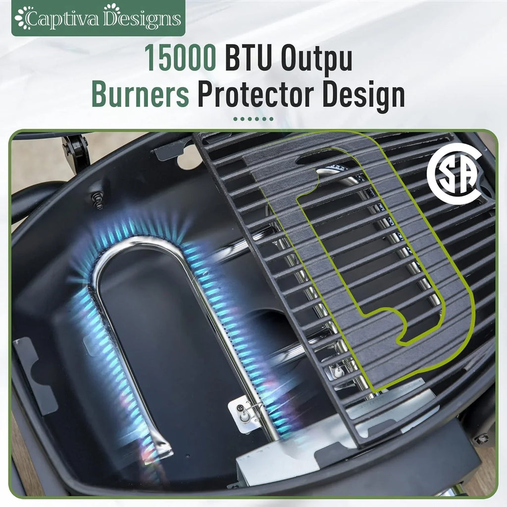 Burner Propane Gas BBQ Grill with Side Burner & Porcelain-Enameled Cast Iron Grates, 42,000 BTU Output Stainless Steel Grill for Outdoor Cooking Kitchen and Patio Backyard Barbecue-Captiva