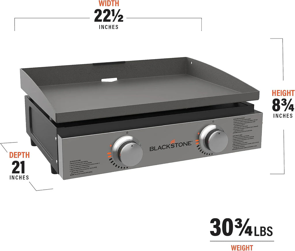 Blackstone 1666 22” Tabletop Griddle with Stainless Steel Faceplate, Powder Coated Steel, Black