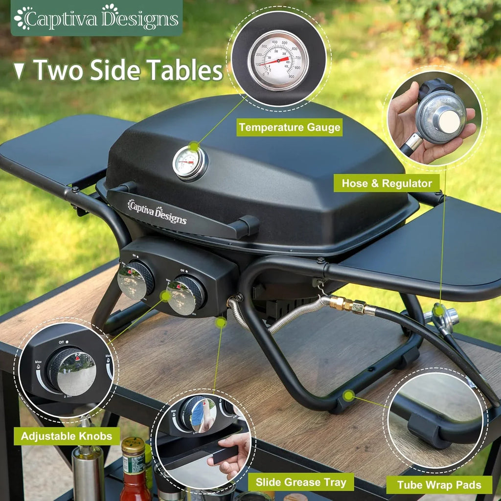 Burner Propane Gas BBQ Grill with Side Burner & Porcelain-Enameled Cast Iron Grates, 42,000 BTU Output Stainless Steel Grill for Outdoor Cooking Kitchen and Patio Backyard Barbecue-Captiva