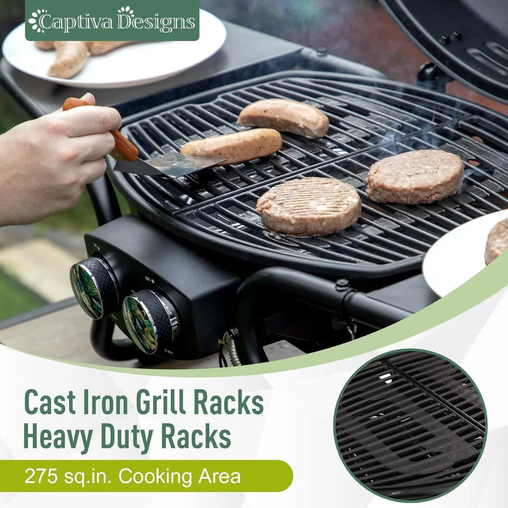 Burner Propane Gas BBQ Grill with Side Burner & Porcelain-Enameled Cast Iron Grates, 42,000 BTU Output Stainless Steel Grill for Outdoor Cooking Kitchen and Patio Backyard Barbecue-Captiva