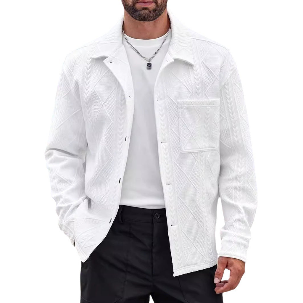 Men's Jacquard Knit Lapel Cardigan Jacket - White - XXL