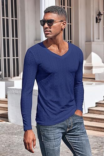 Men's Jacquard V-Neck Long Sleeve Knit Shirt - Black - M
