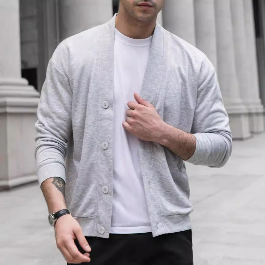 Men's Solid Color Single-Breasted Casual Jacket - Gray - M