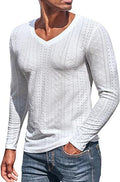 Men's Jacquard V-Neck Long Sleeve Knit Shirt - Blue - M