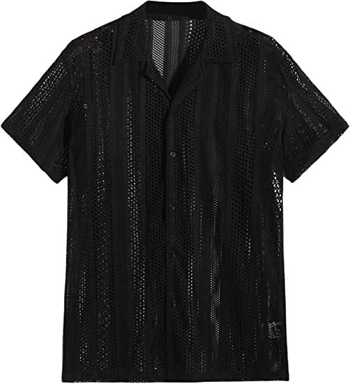 Men's Openwork Knit Short Sleeve Shirt - Black