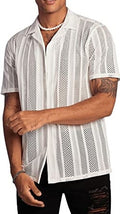 Men's Openwork Knit Short Sleeve Shirt - White