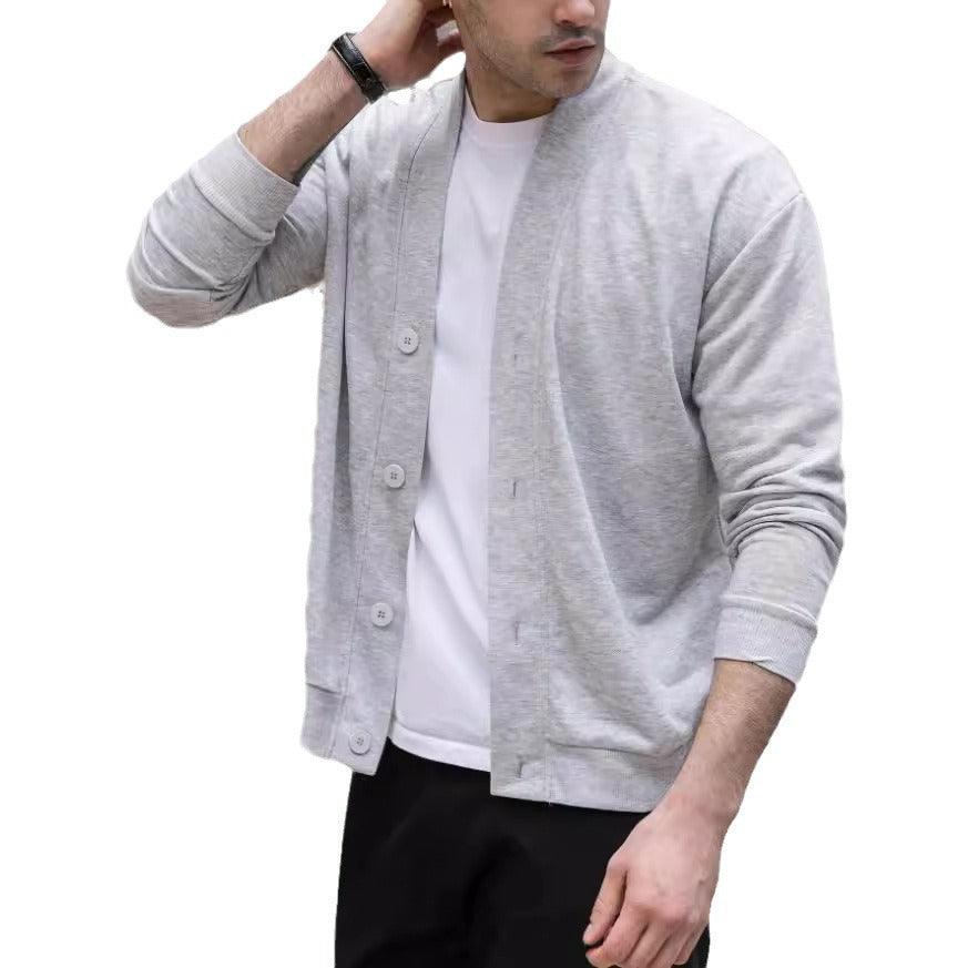 Men's Solid Color Single-Breasted Casual Jacket - Gray - S