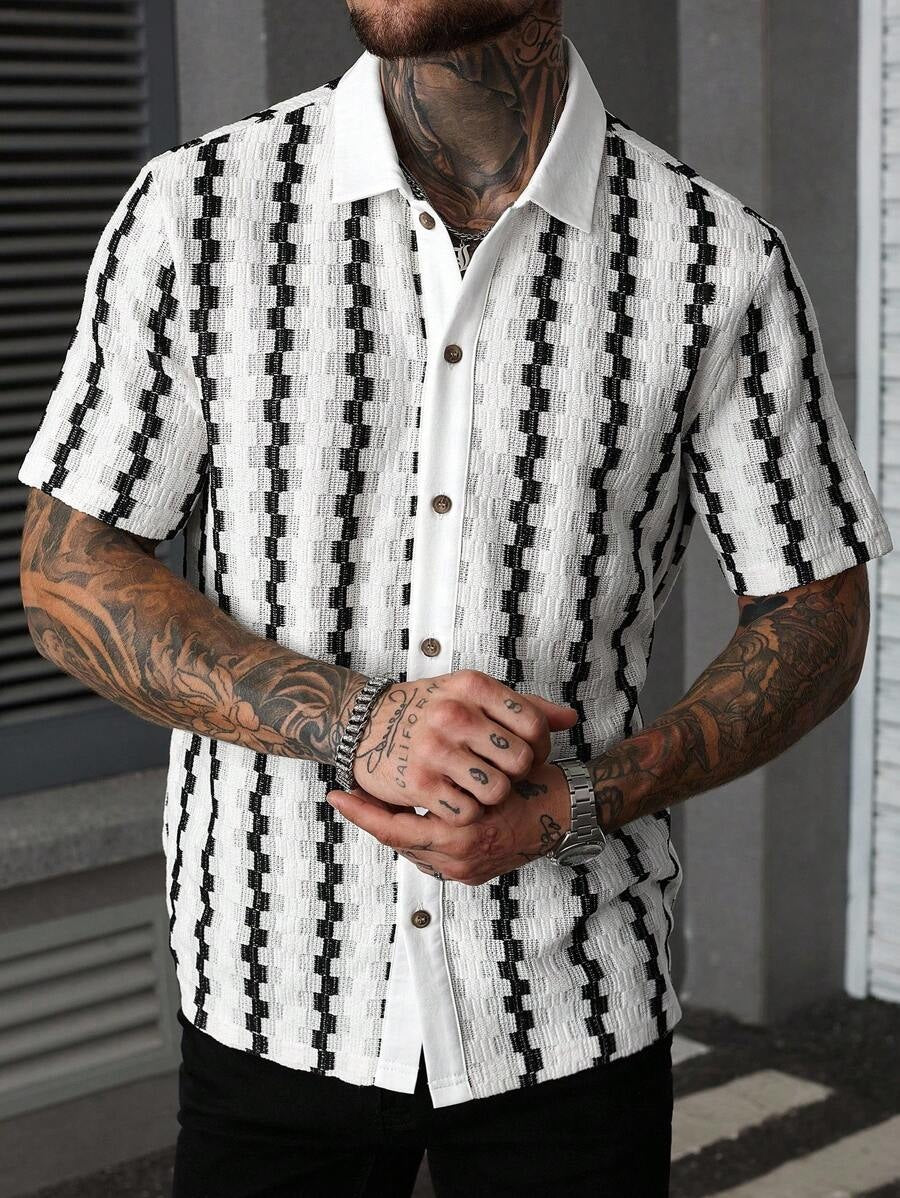 Men's Checkered Knit Short Sleeve Shirt - Brown