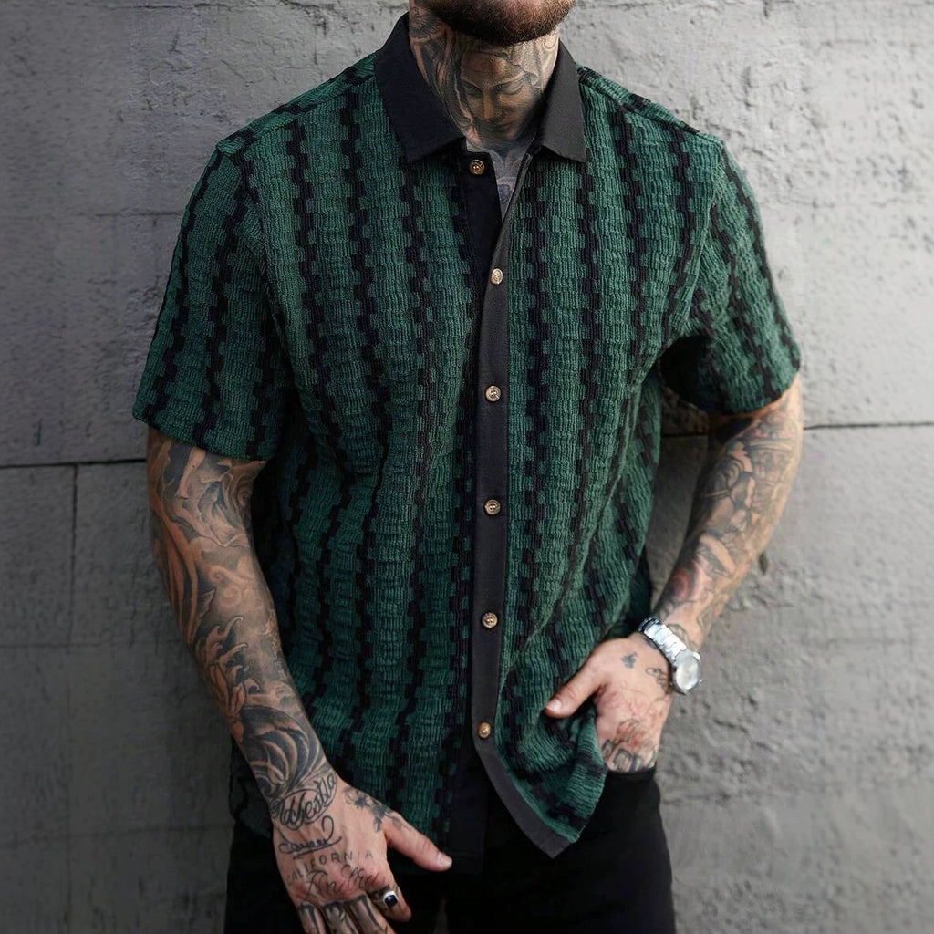 Men's Checkered Knit Short Sleeve Shirt - Brown