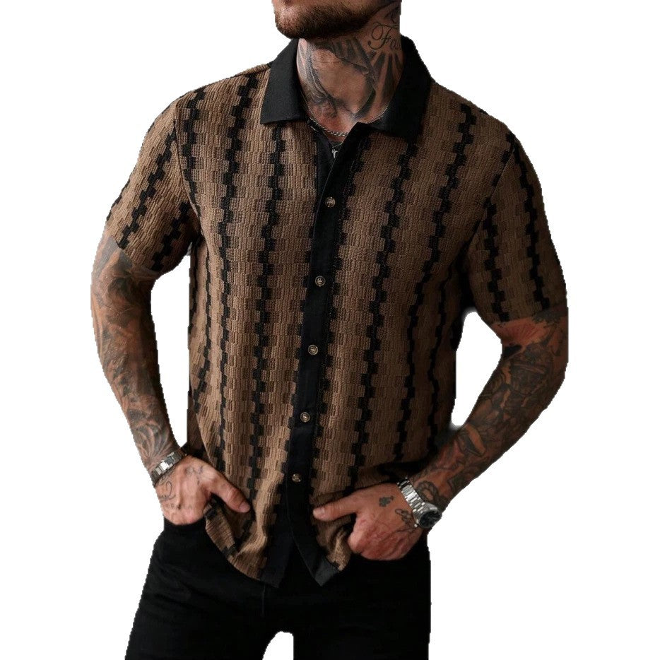 Men's Checkered Knit Short Sleeve Shirt - Green