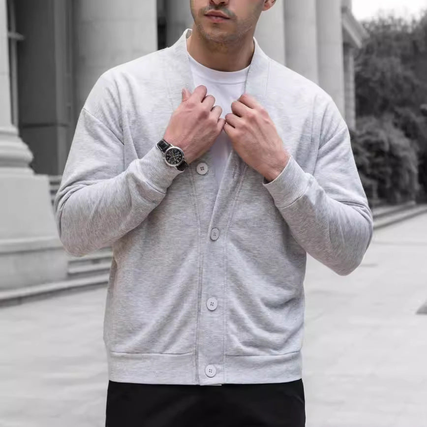 Men's Solid Color Single-Breasted Casual Jacket - Gray - XL