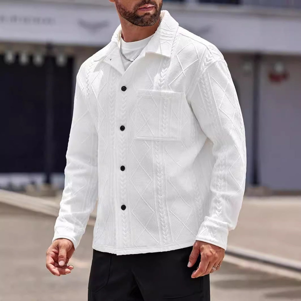 Men's Jacquard Knit Lapel Cardigan Jacket - White - L