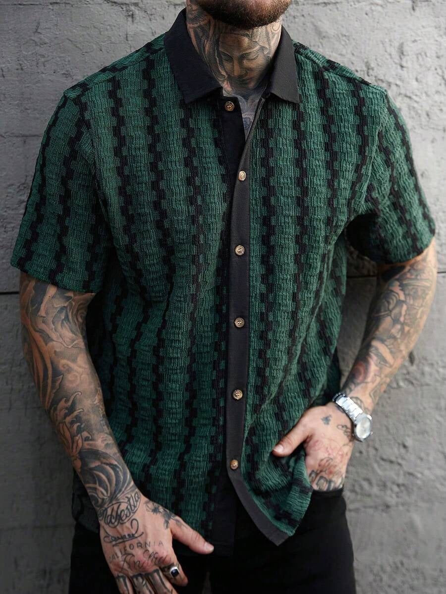 Men's Checkered Knit Short Sleeve Shirt - White