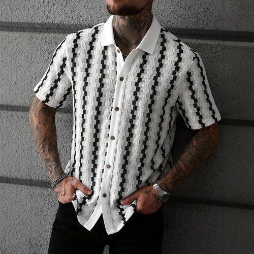 Men's Checkered Knit Short Sleeve Shirt - White