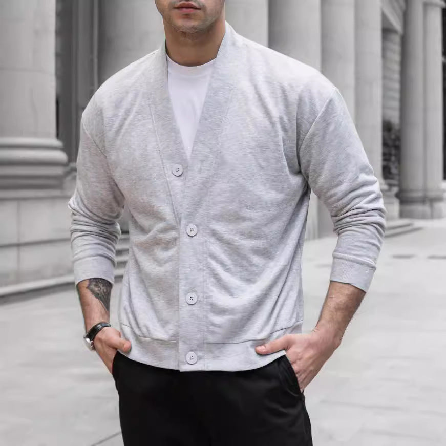 Men's Solid Color Single-Breasted Casual Jacket - Gray - XXL