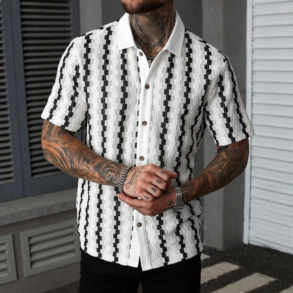 Men's Checkered Knit Short Sleeve Shirt - White