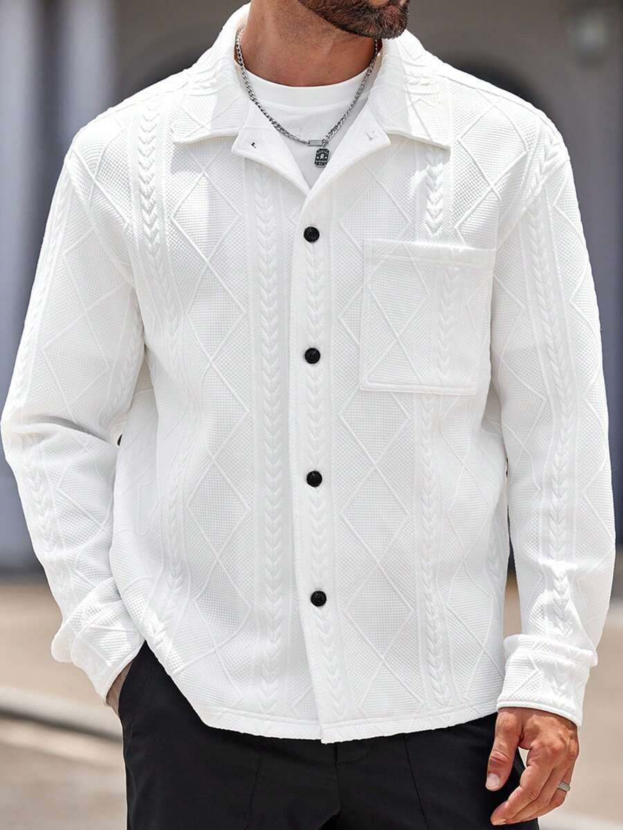 Men's Jacquard Knit Lapel Cardigan Jacket - White - S